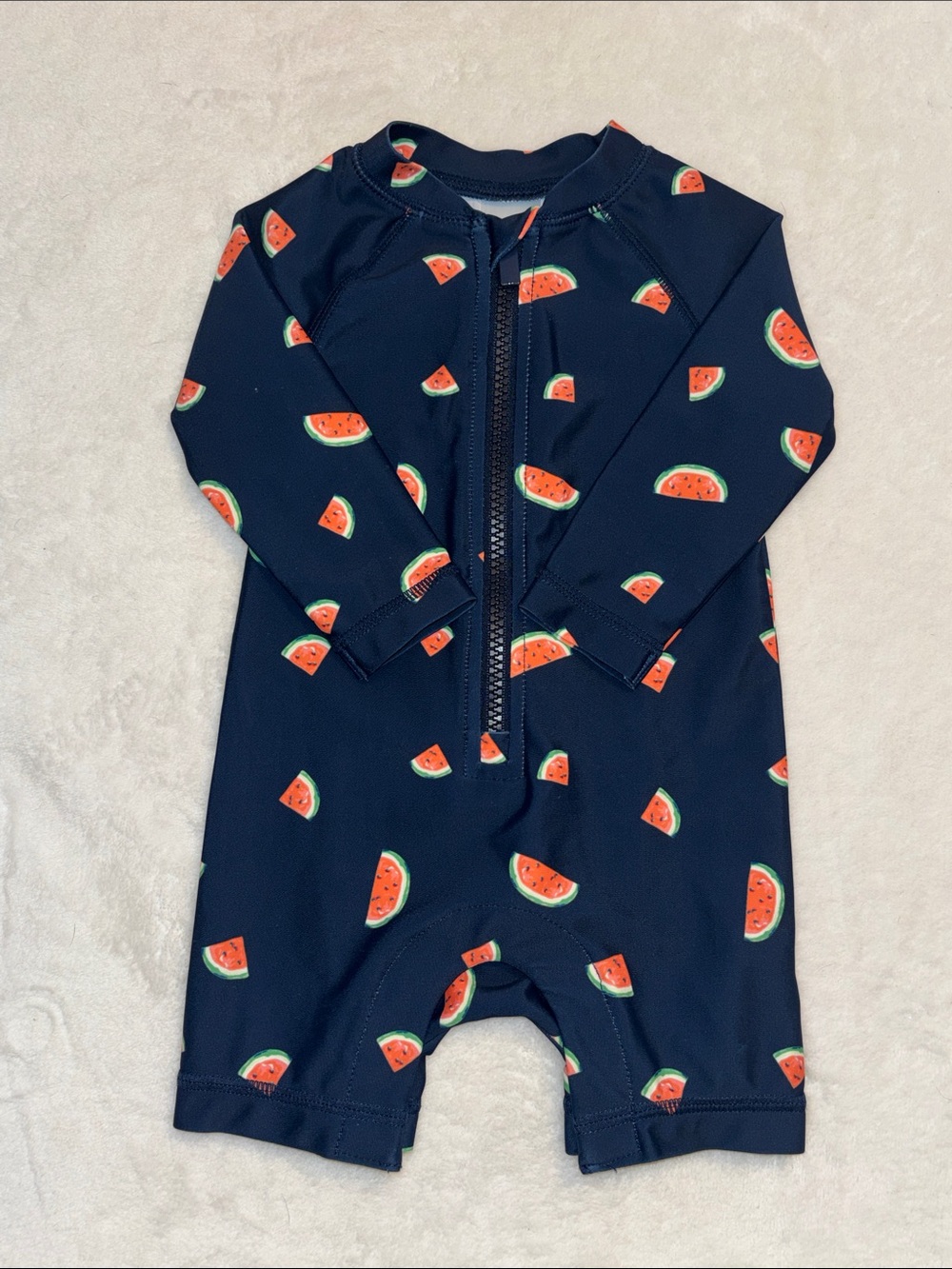Old Navy blue Baby Zip-Front Rashguard One-Piece with Watermelon Print baby girl
